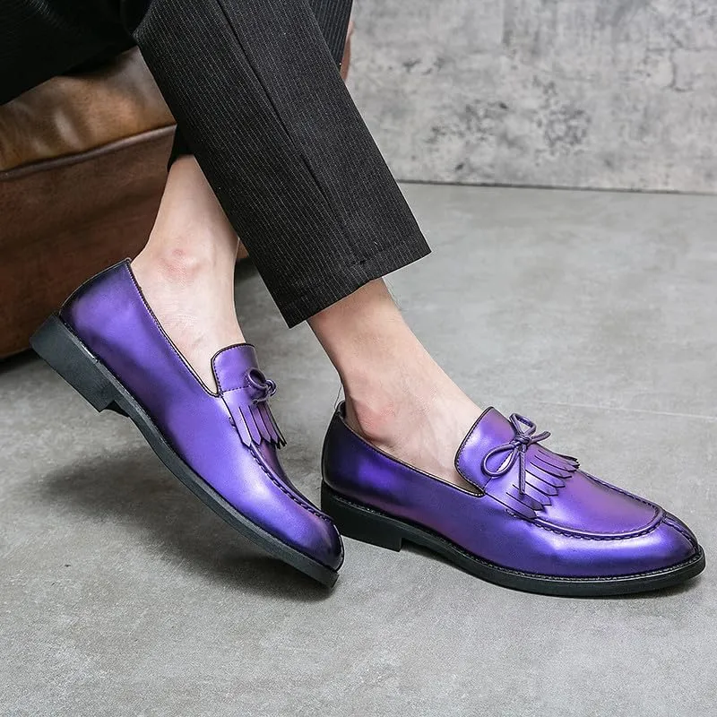 Santimon Men's Moc Toe Kiltie Bow Slip-on Loafers with Matte Finish Comfort Walking Dress Driving Moccasins Casual Boat Shoes