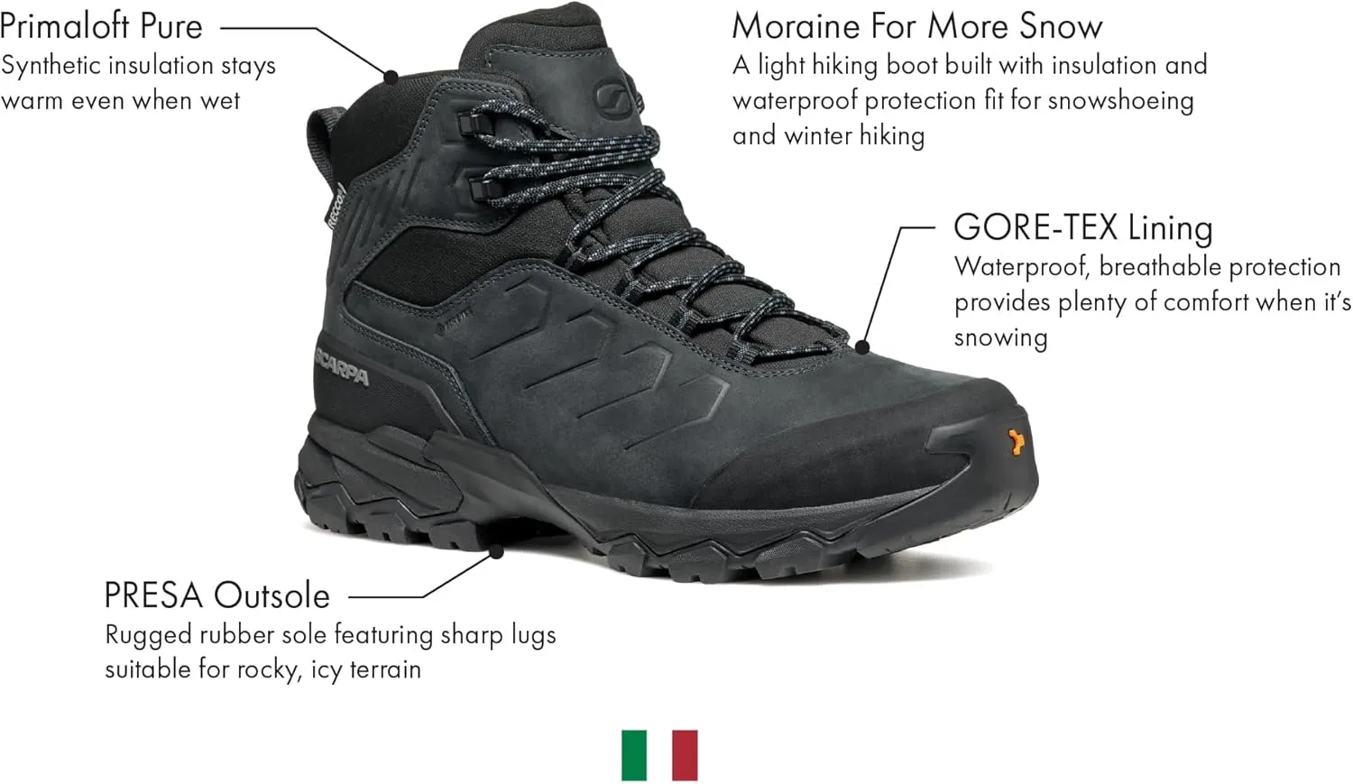 SCARPA Men's Moraine Polar GTX Waterproof Gore-Tex Insulated Boots for Backpacking & Hiking