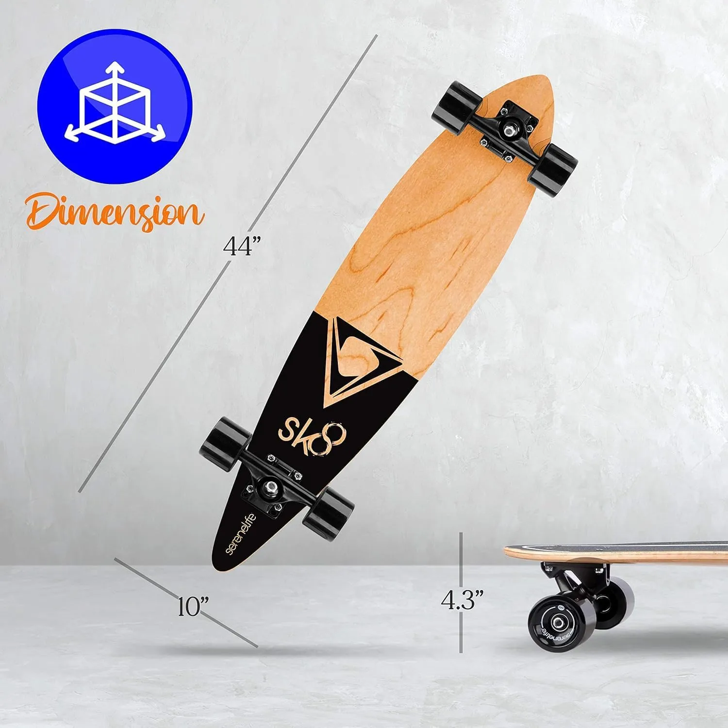 SereneLife Complete Standard Skateboard Mini Cruiser - 8 Ply Canadian & Bamboo Maple Deck Complete Flat Concave Skate Board W/ 7" Aluminum Trucks - for Kids, Teens, Adults