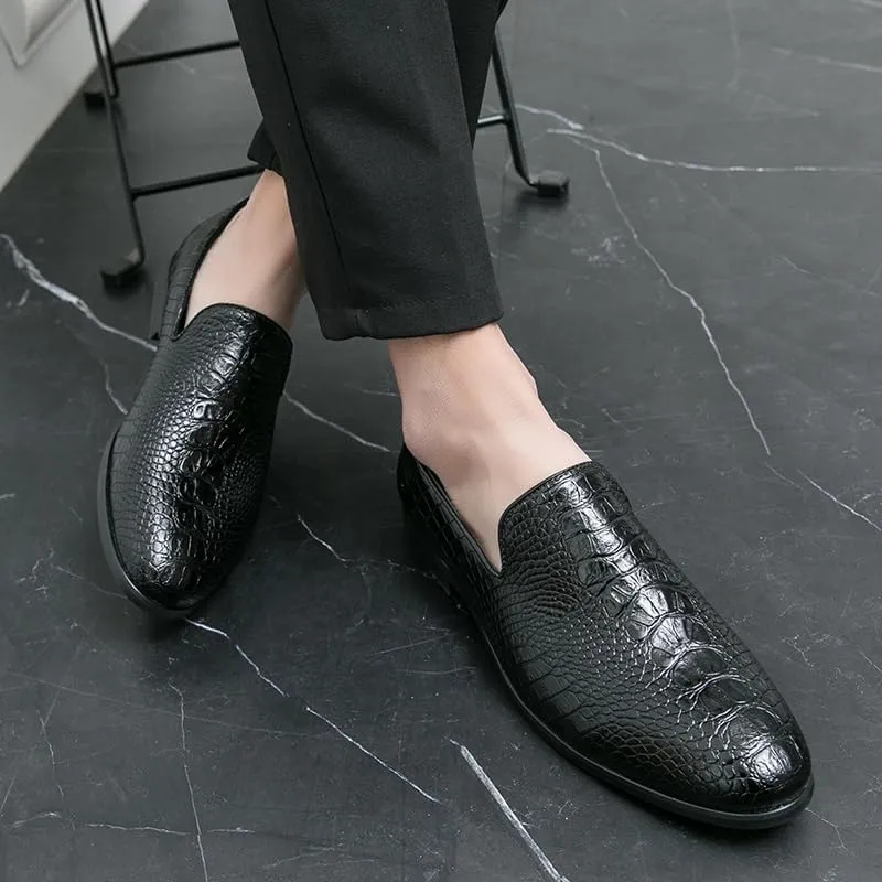 Shoes Dress Oxford for Men Slip On Pointed Burnished Toe Crocodile Print Loafer Anti-Slip Slip Resistant Block Heel Casual