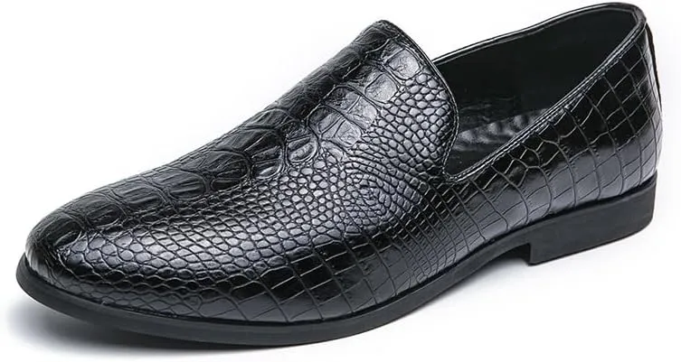 Shoes Dress Oxford for Men Slip On Pointed Burnished Toe Crocodile Print Loafer Anti-Slip Slip Resistant Block Heel Casual