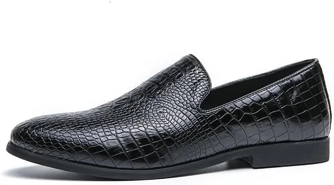 Shoes Dress Oxford for Men Slip On Pointed Burnished Toe Crocodile Print Loafer Anti-Slip Slip Resistant Block Heel Casual