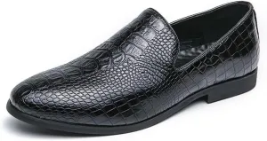 Shoes Dress Oxford for Men Slip On Pointed Burnished Toe Crocodile Print Loafer Anti-Slip Slip Resistant Block Heel Casual