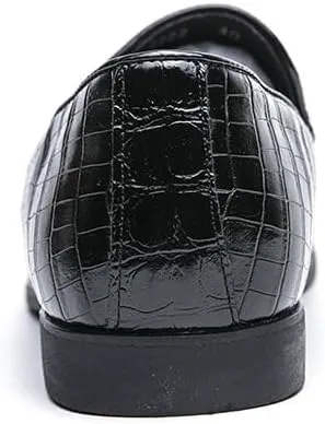 Shoes Dress Oxford for Men Slip On Pointed Burnished Toe Crocodile Print Loafer Anti-Slip Slip Resistant Block Heel Casual