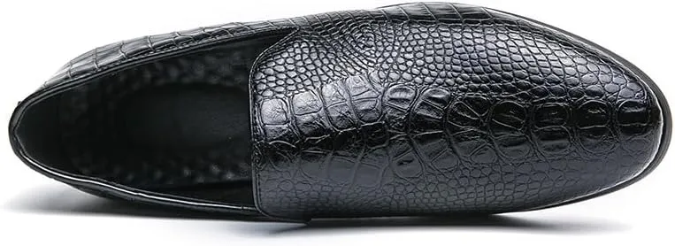 Shoes Dress Oxford for Men Slip On Pointed Burnished Toe Crocodile Print Loafer Anti-Slip Slip Resistant Block Heel Casual