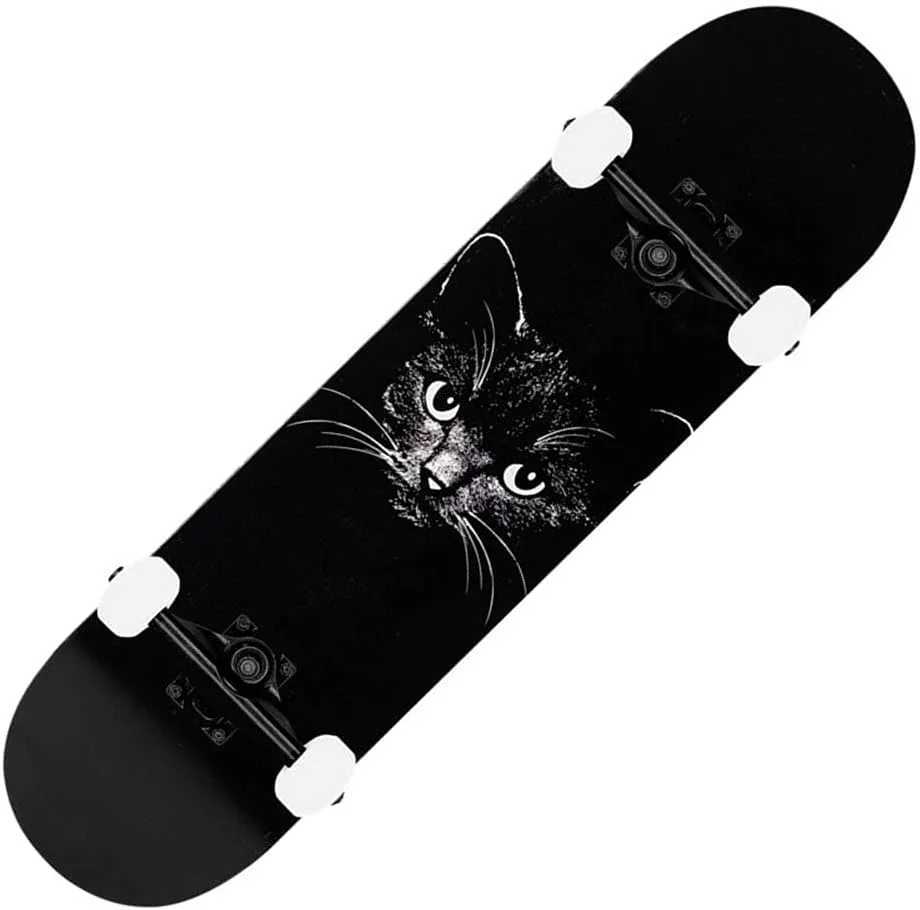 Skateboard for Beginners, 31 inch 9 Layers Maple Deck Pro Skateboard Complete Double Kick Concave Skate Board with Anti-Shock PU Wheels for Kids Adults Boys Girls,e