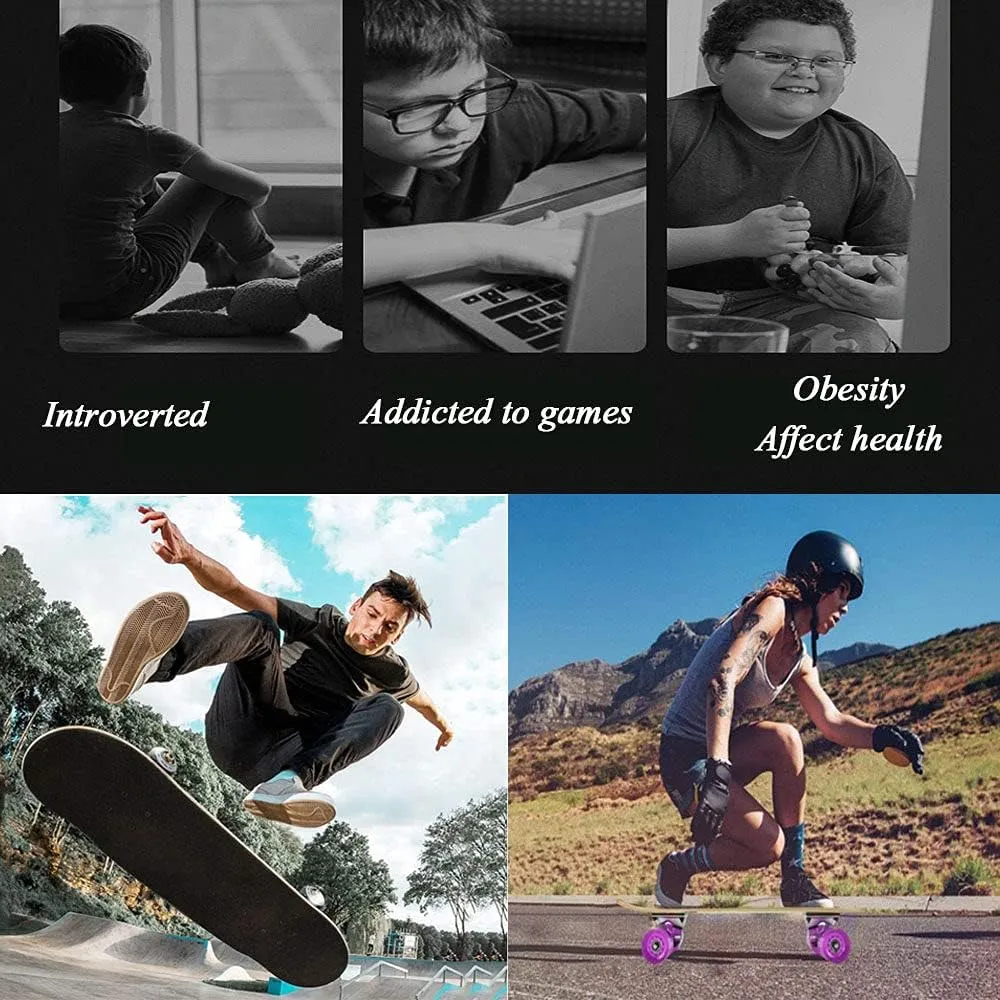 Skateboard for Beginners, 31 inch 9 Layers Maple Deck Pro Skateboard Complete Double Kick Concave Skate Board with Anti-Shock PU Wheels for Kids Adults Boys Girls,e