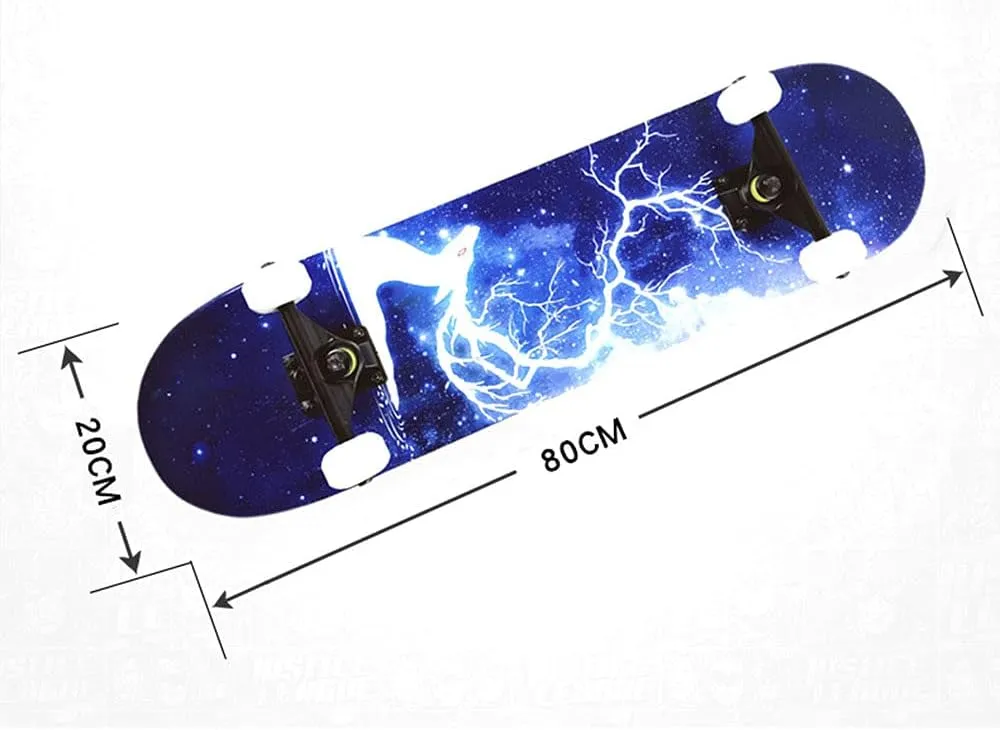 Skateboard for Beginners, 31 inch 9 Layers Maple Deck Pro Skateboard Complete Double Kick Concave Skate Board with Anti-Shock PU Wheels for Kids Adults Boys Girls,e