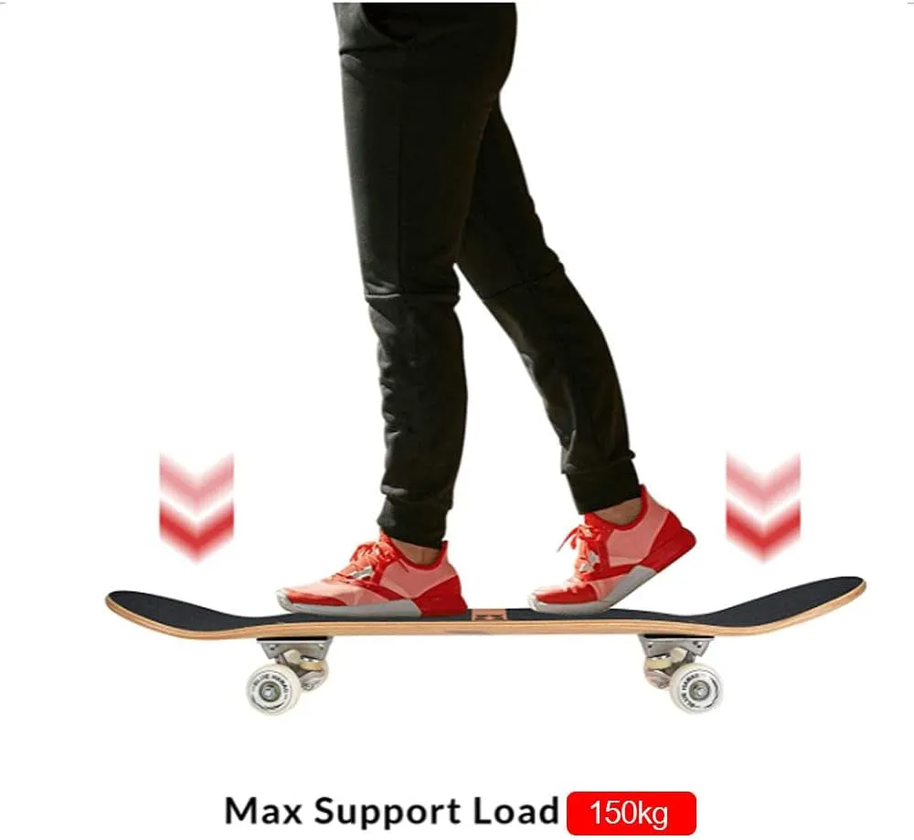 Skateboard for Beginners, 31 inch 9 Layers Maple Deck Pro Skateboard Complete Double Kick Concave Skate Board with Anti-Shock PU Wheels for Kids Adults Boys Girls,e