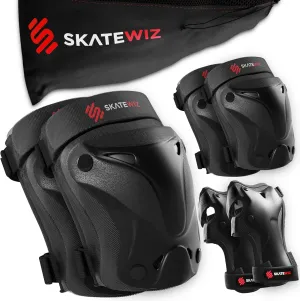 SKATEWIZ Skate Pads - Knee and Elbow Pads & Wrist Guards for Roller Skating [6pc] Skating Protective Gear Adult and Kids - Roller Skate Pads