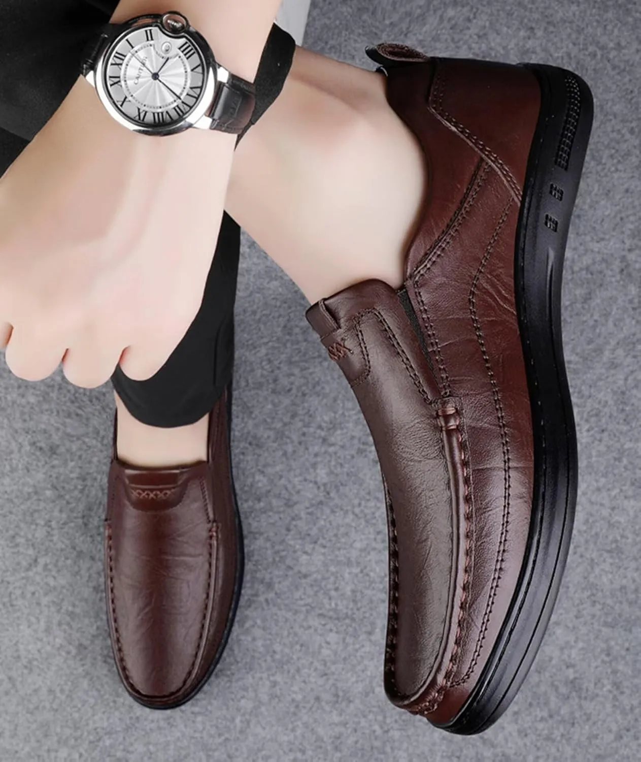 Slip-On Loafer Dress Shoes for Men Leather Walking Shoes Outdoor Work Office Shoes Hiking Shoes