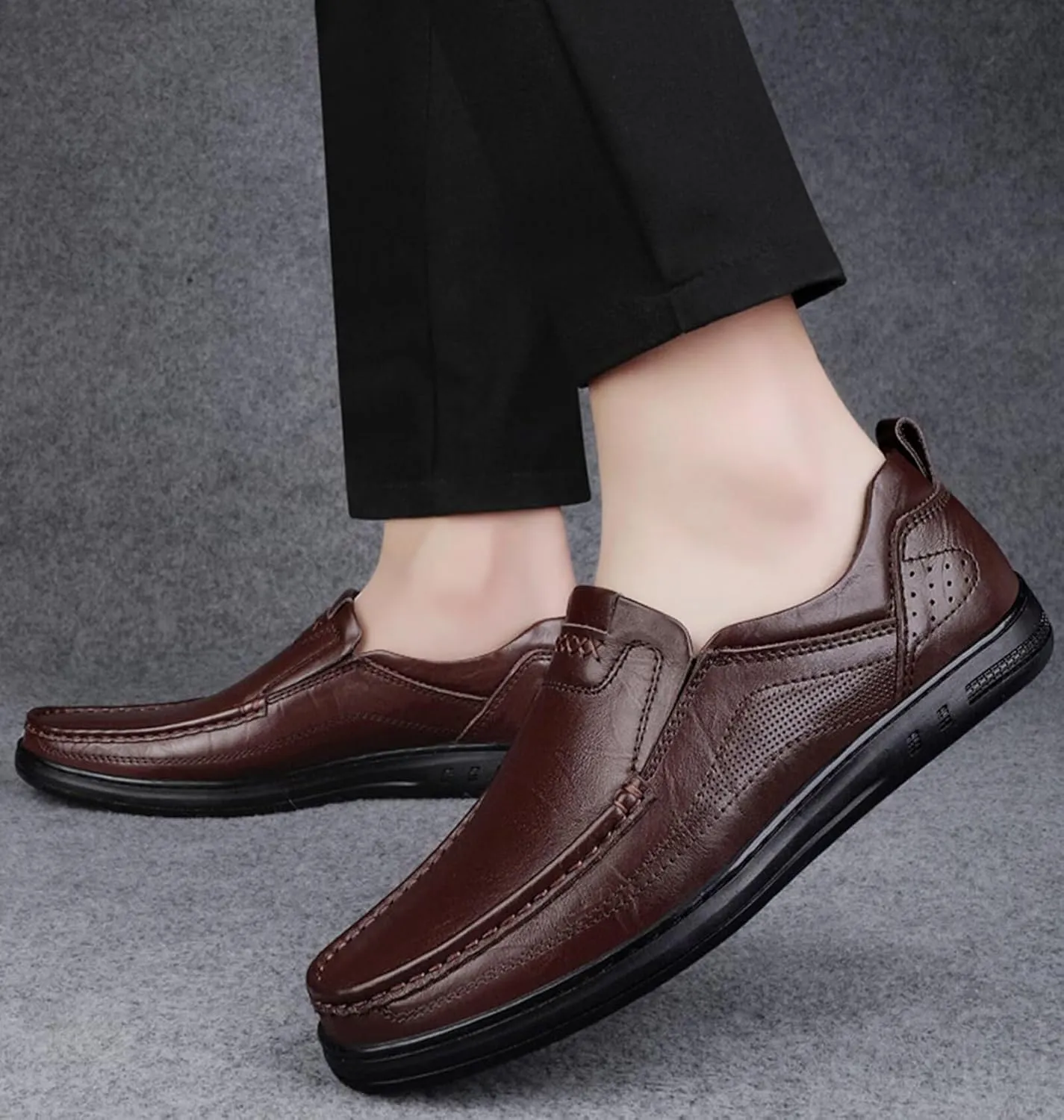Slip-On Loafer Dress Shoes for Men Leather Walking Shoes Outdoor Work Office Shoes Hiking Shoes