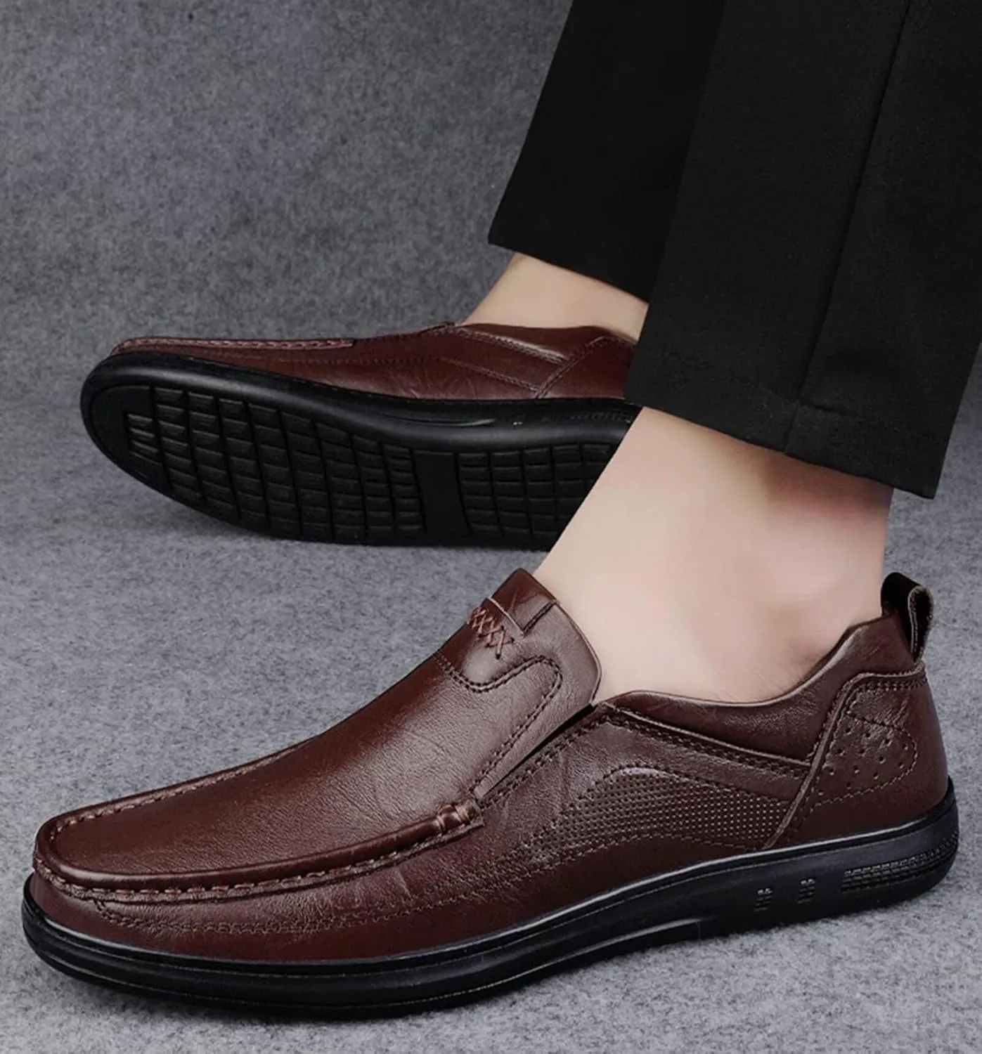Slip-On Loafer Dress Shoes for Men Leather Walking Shoes Outdoor Work Office Shoes Hiking Shoes