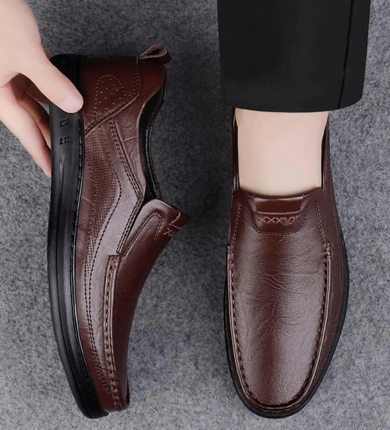 Slip-On Loafer Dress Shoes for Men Leather Walking Shoes Outdoor Work Office Shoes Hiking Shoes