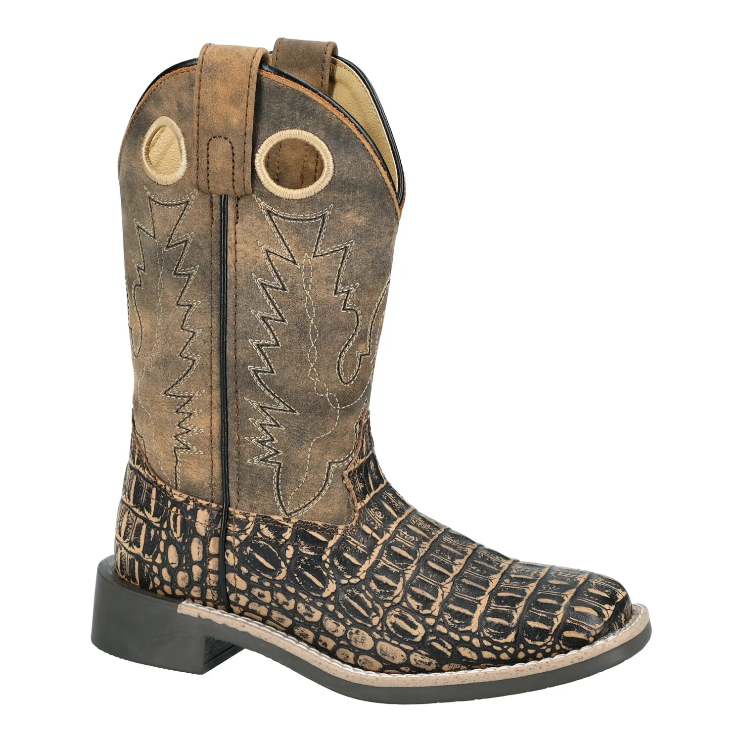 Smoky Mountain Boots Kids Unisex Gator Sanded Black/Brown Leather Cowboy Boots