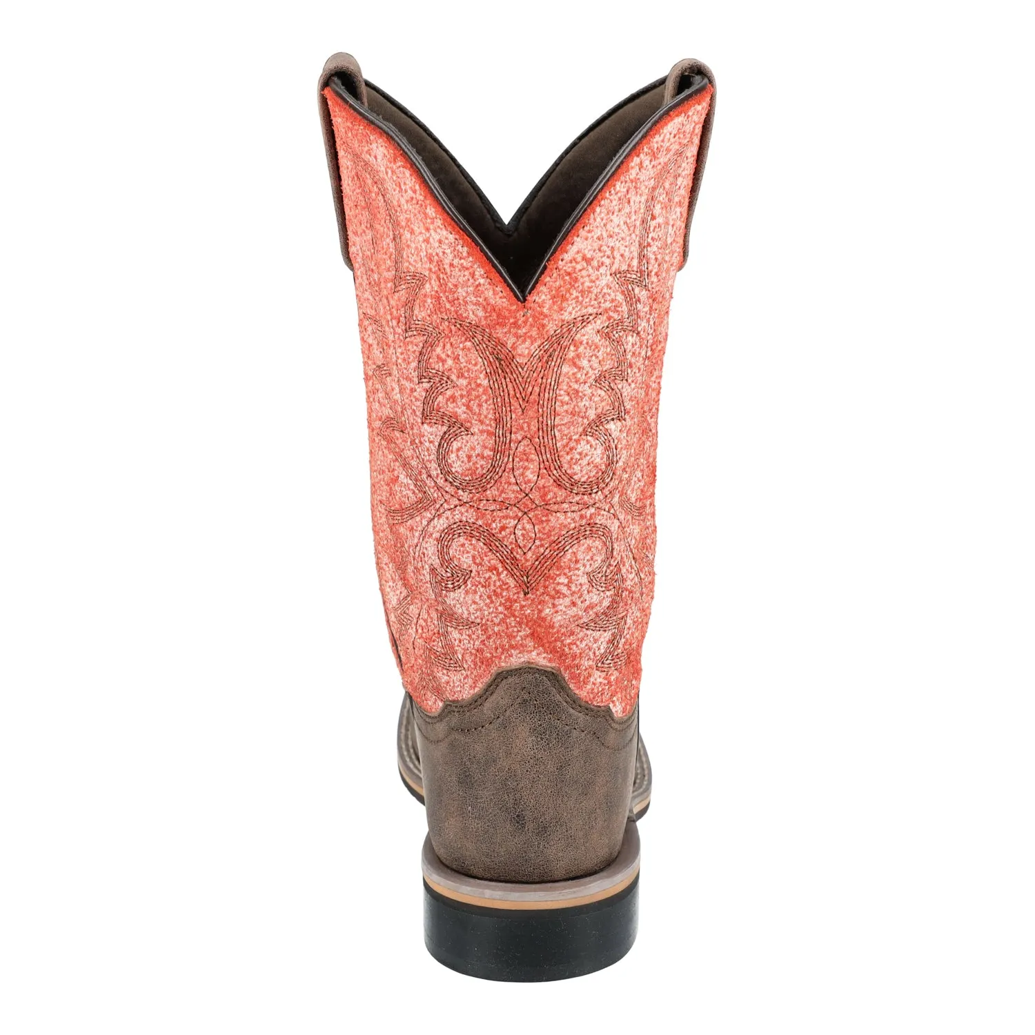 Smoky Mountain Boots Womens Rustic Rider Brown/Coral Leather Cowboy Boots