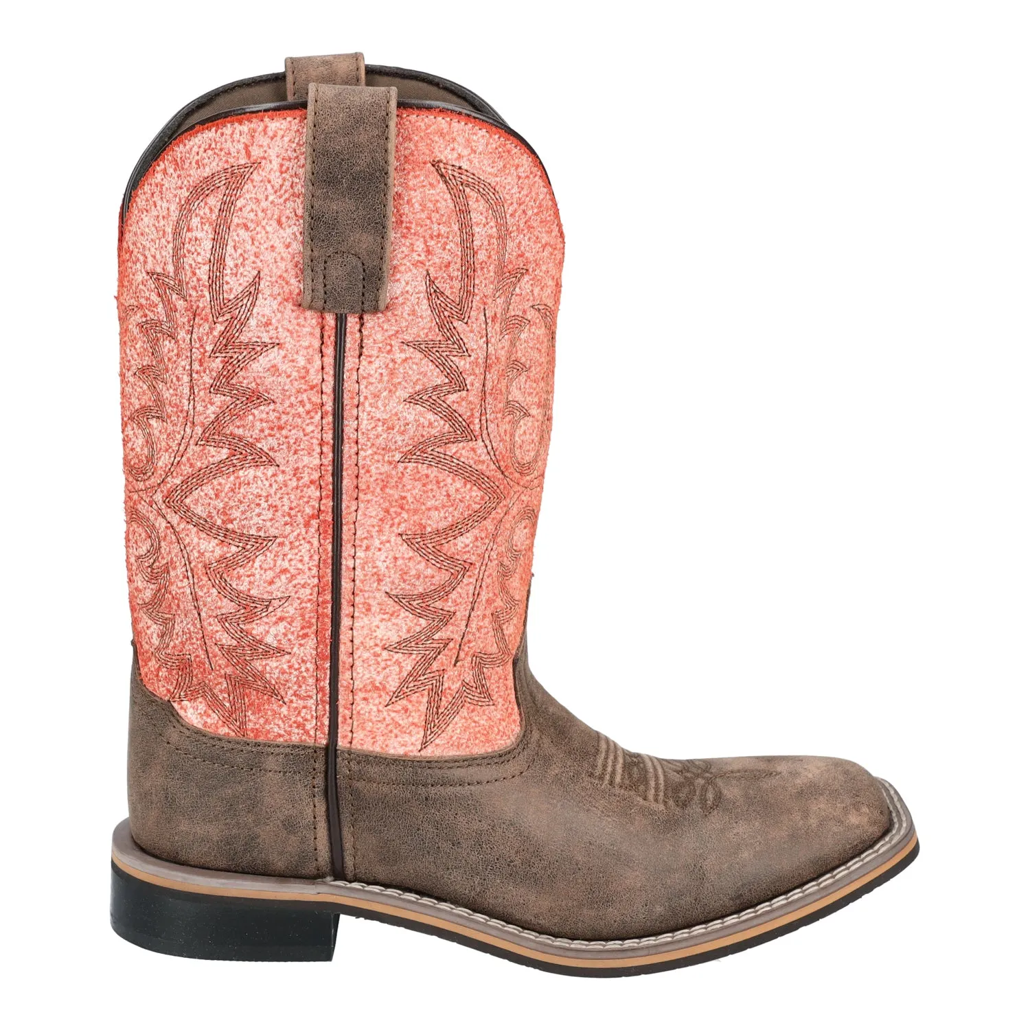 Smoky Mountain Boots Womens Rustic Rider Brown/Coral Leather Cowboy Boots