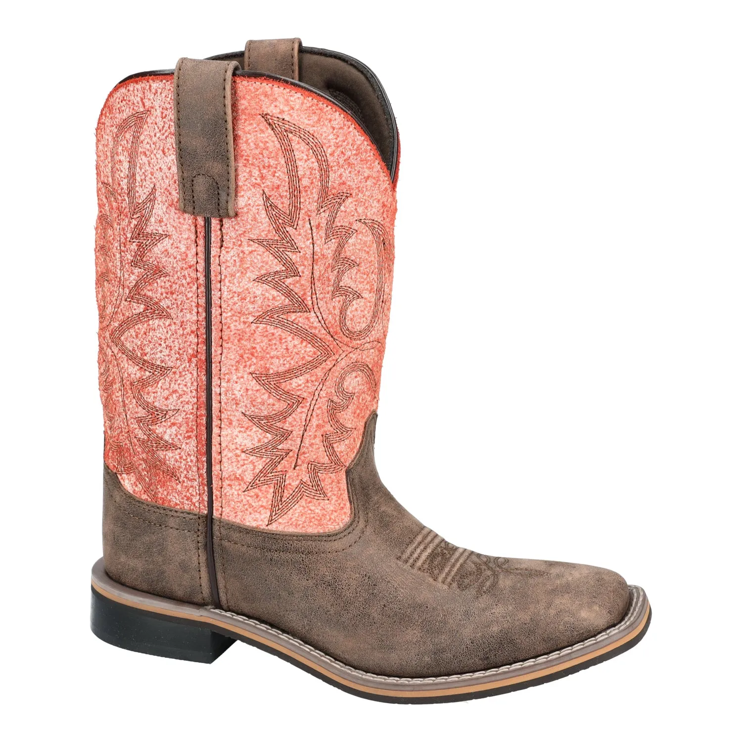 Smoky Mountain Boots Womens Rustic Rider Brown/Coral Leather Cowboy Boots