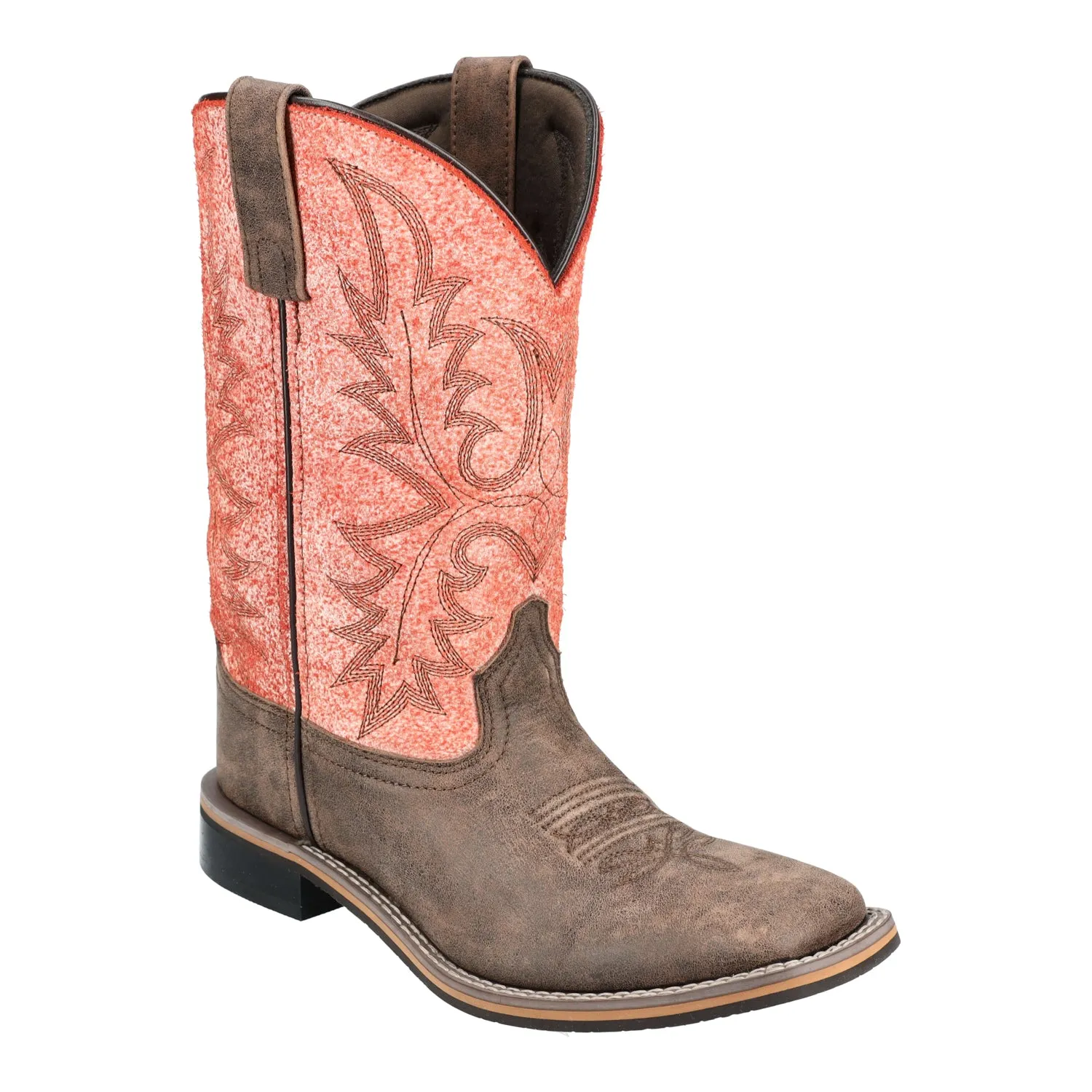 Smoky Mountain Boots Womens Rustic Rider Brown/Coral Leather Cowboy Boots
