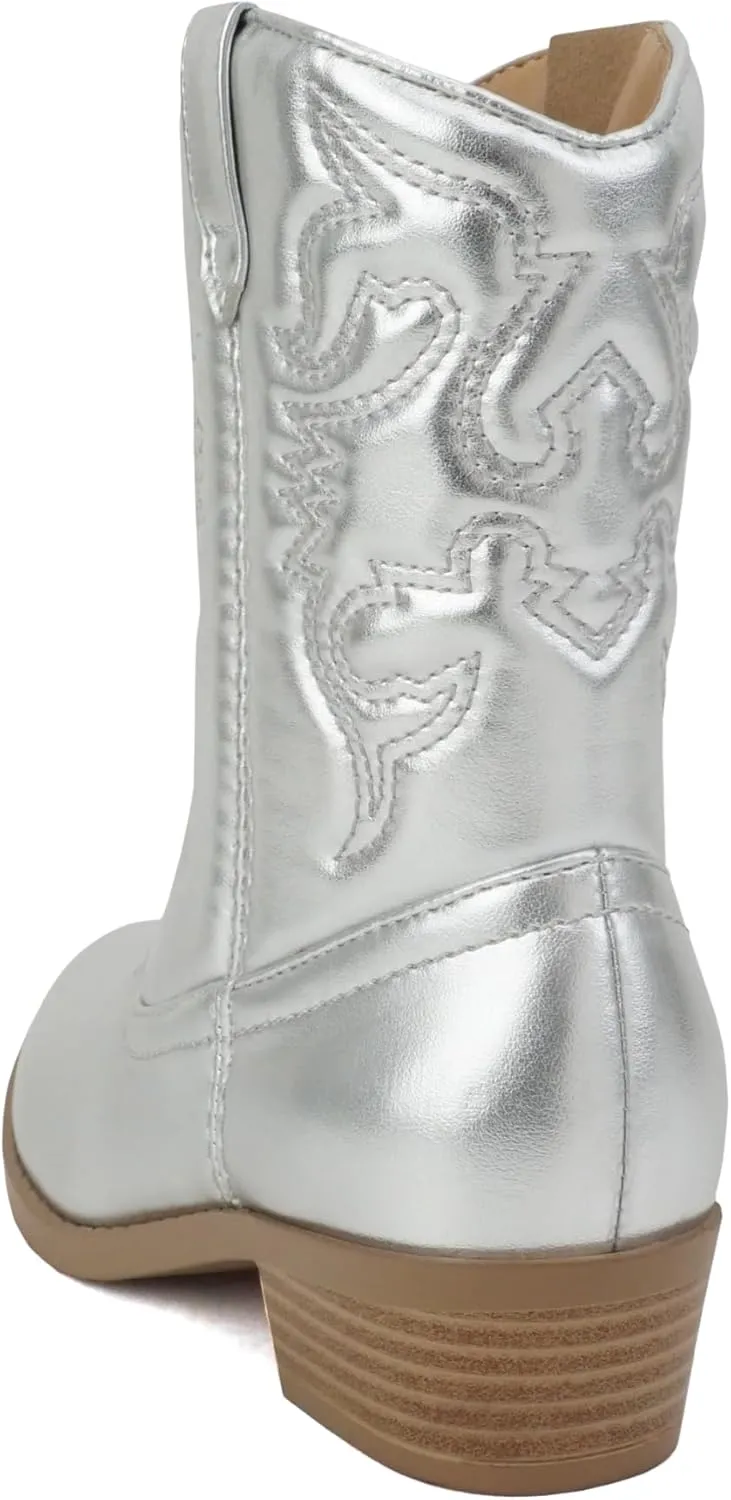 Soda RENO-2 Kids/Girls/Children Western Cowboy Stitched Pointe Toe Low Heel Ankle Mid Shaft Fashion Boots