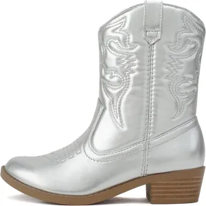 Soda RENO-2 Kids/Girls/Children Western Cowboy Stitched Pointe Toe Low Heel Ankle Mid Shaft Fashion Boots