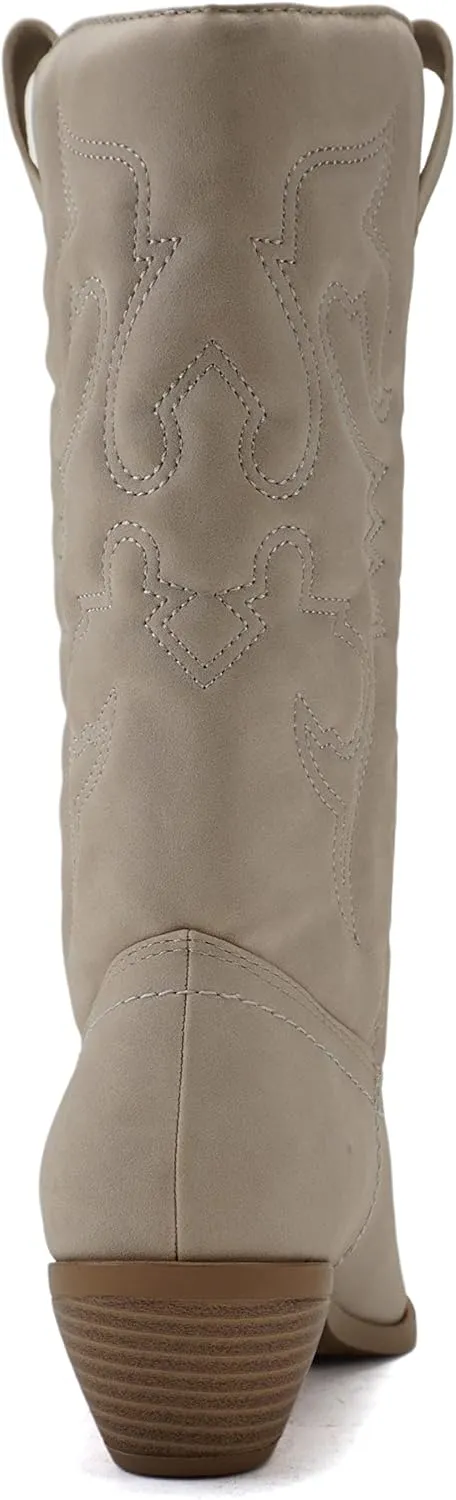 Soda RENO ~ Women Western Cowboy Stitched Pointe Toe Low Heel Ankle Mid Shaft Fashion Boots