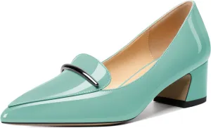 Soireelady Womens Block Heel Low Chunky Heels, Pointed Toe Loafer Heels Slip On Dress Shoes 2 Inches
