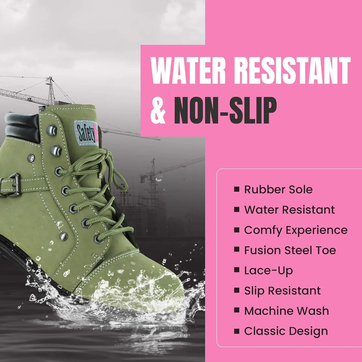 Steel Toe Boots for Women - Moss - 10M | Waterproof Women's Fusion Work Boots | Leather Work Boots | Rugged Goodyear Welt Construction | Oil Resistant Outsoles & Cushioned Insoles