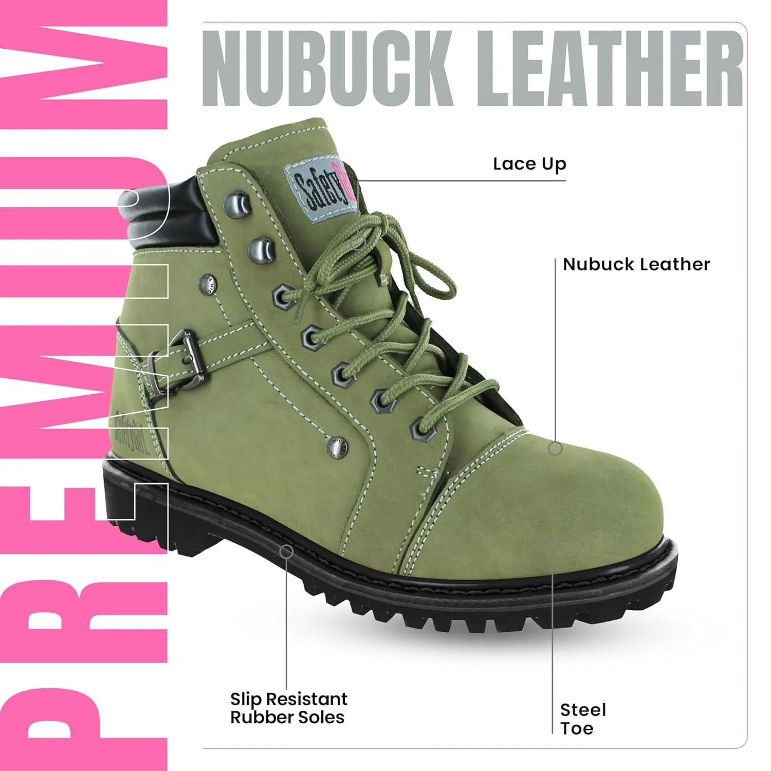 Steel Toe Boots for Women - Moss - 10M | Waterproof Women's Fusion Work Boots | Leather Work Boots | Rugged Goodyear Welt Construction | Oil Resistant Outsoles & Cushioned Insoles