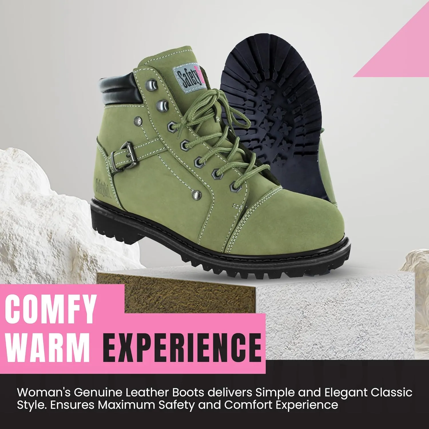 Steel Toe Boots for Women - Moss - 10M | Waterproof Women's Fusion Work Boots | Leather Work Boots | Rugged Goodyear Welt Construction | Oil Resistant Outsoles & Cushioned Insoles