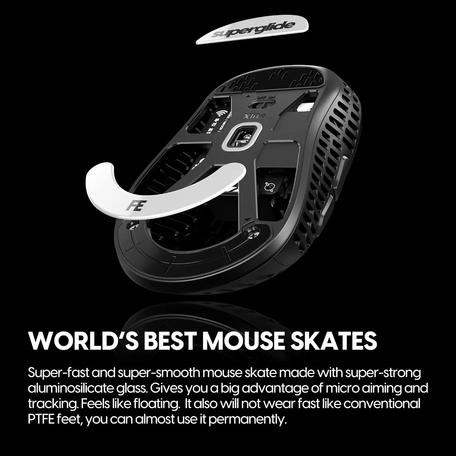 Superglide - Fastest and Smoothest Mouse Feet/Skates Made with Ultra Strong Flawless Glass Super Fast Smooth and Durable Sole for Pulsar Xlite Wireless / V2 & V2 Mini Wireless Gaming Mouse (White)