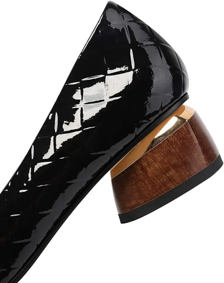 TinaCus Women's Patent Leather Pointed Toe Handmade Low Chunky Heel Fashion Loafer Shoes with Buckle