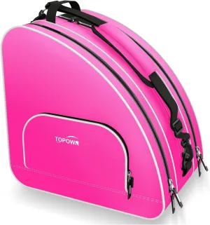 TOPOWN Premium Ice Skate Bag - Roller Skates & Blades Bag for Men & Women - Black & Rose Red