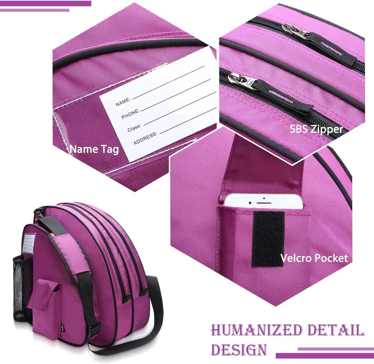 TOPOWN Premium Ice Skate Bag - Roller Skates & Blades Bag for Men & Women - Black & Rose Red