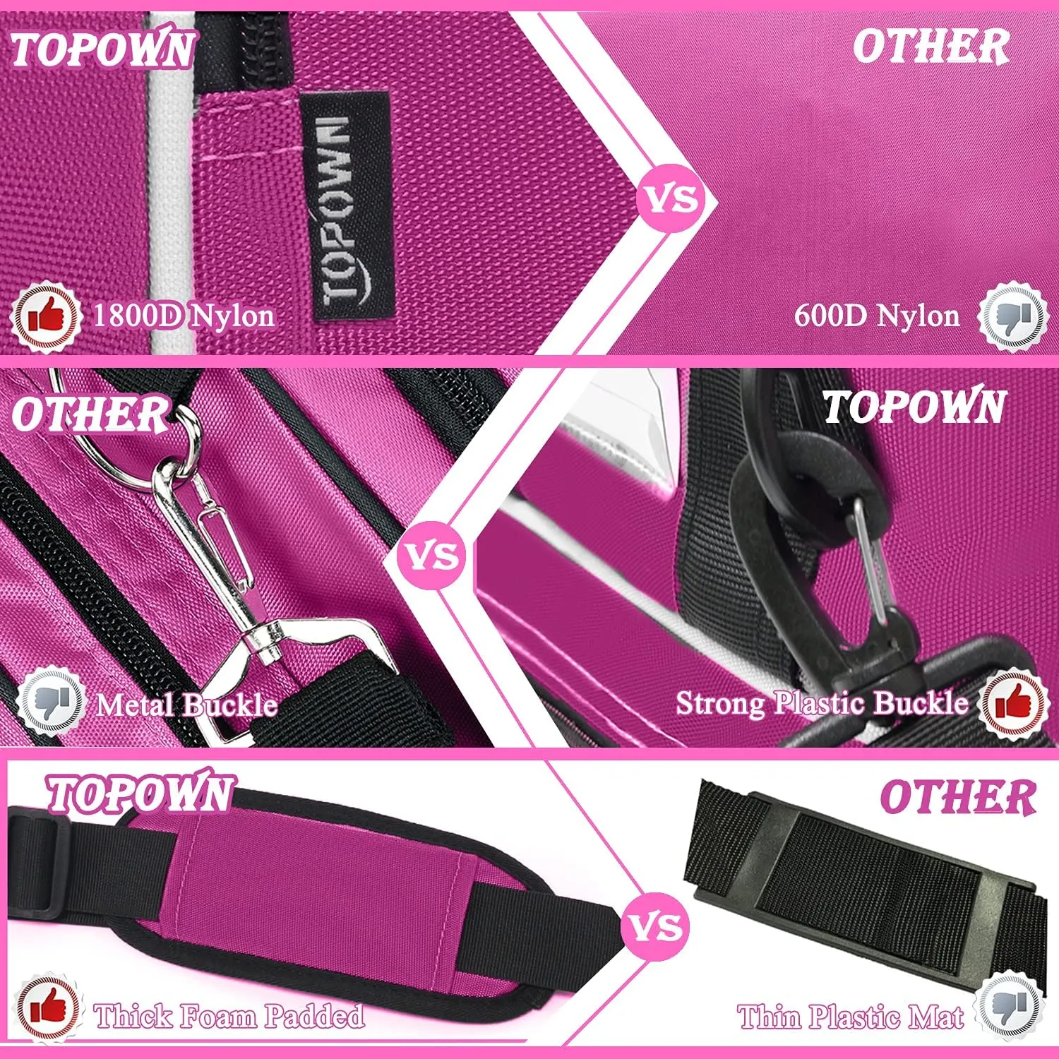 TOPOWN Premium Ice Skate Bag - Roller Skates & Blades Bag for Men & Women - Black & Rose Red