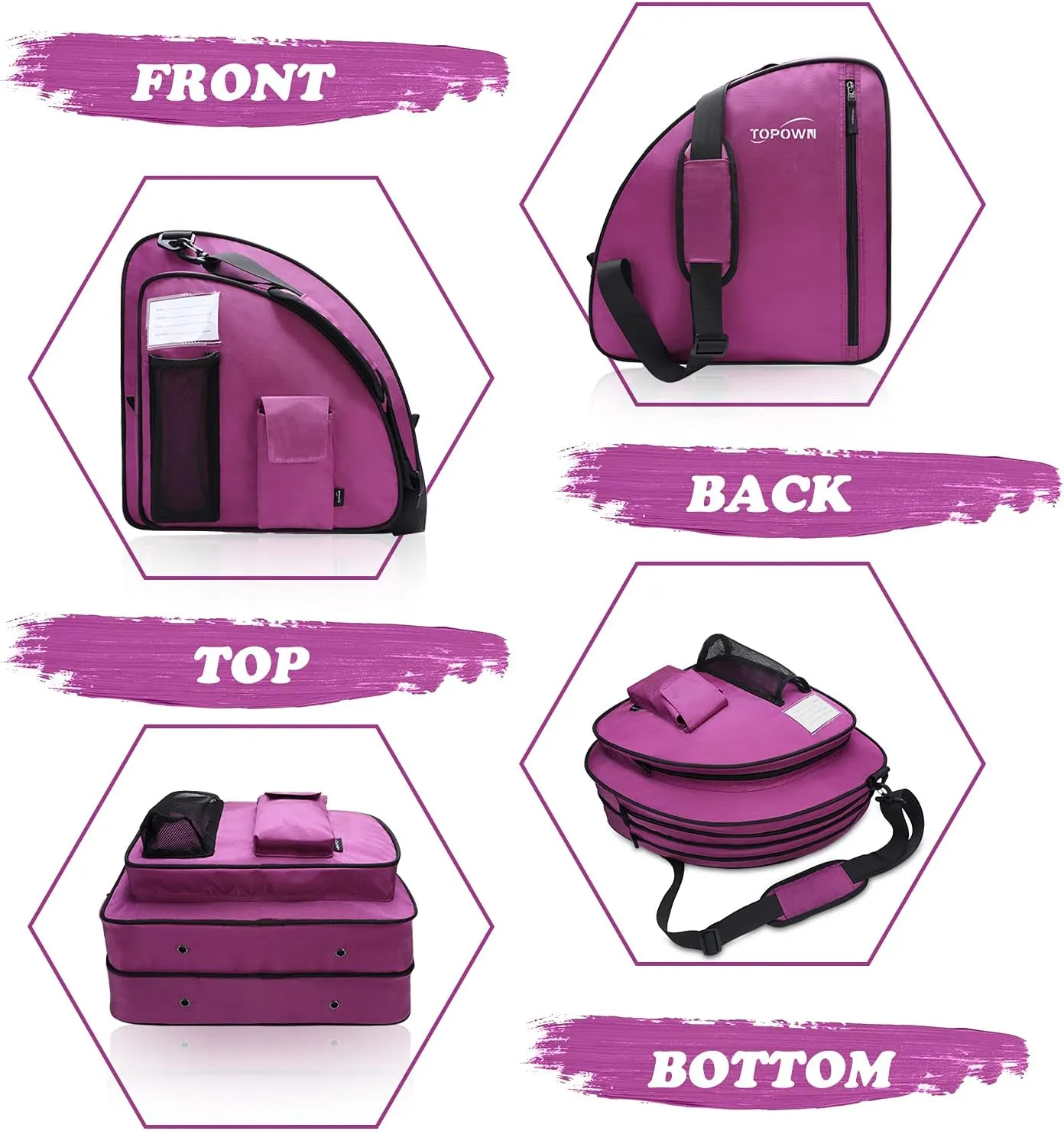 TOPOWN Premium Ice Skate Bag - Roller Skates & Blades Bag for Men & Women - Black & Rose Red