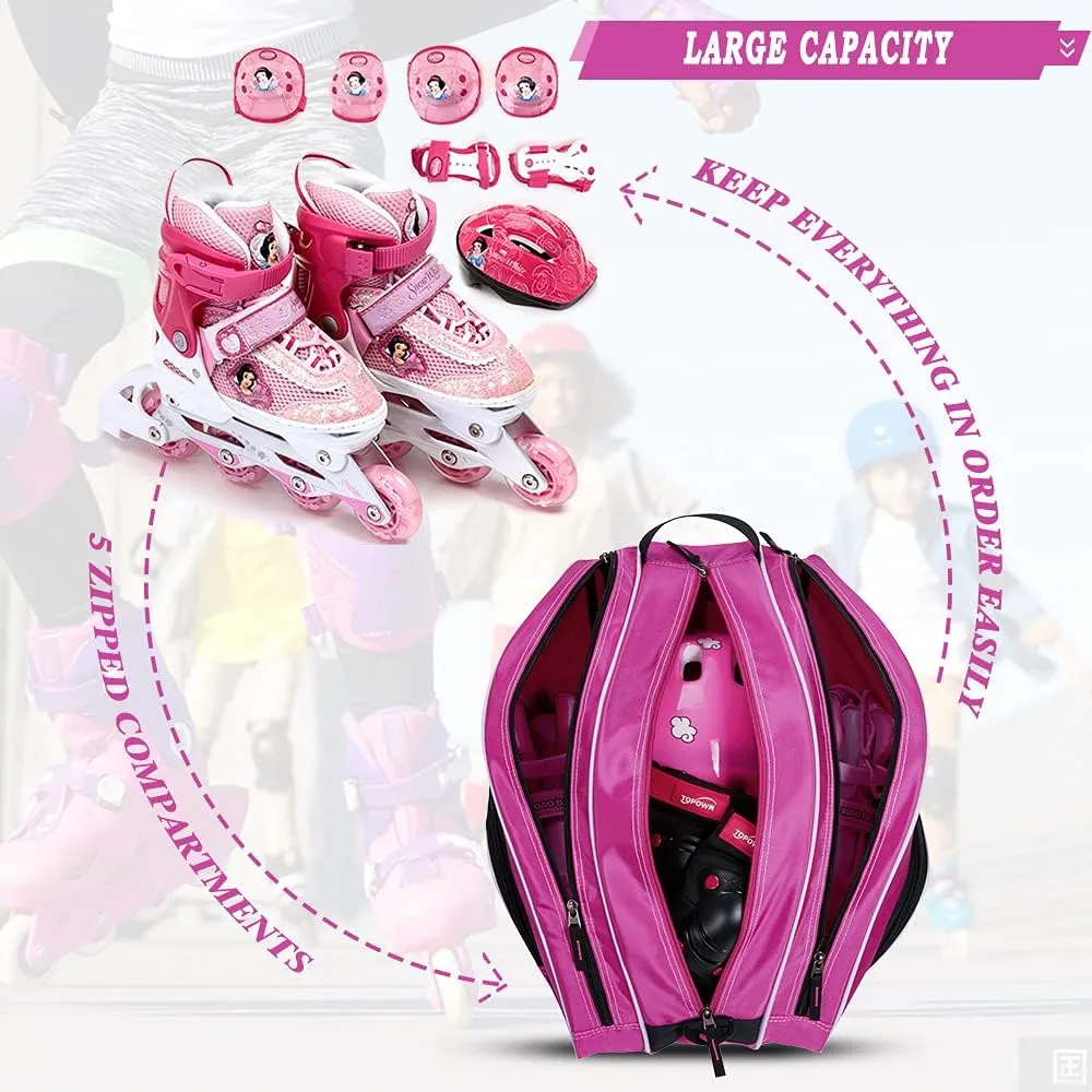 TOPOWN Premium Ice Skate Bag - Roller Skates & Blades Bag for Men & Women - Black & Rose Red