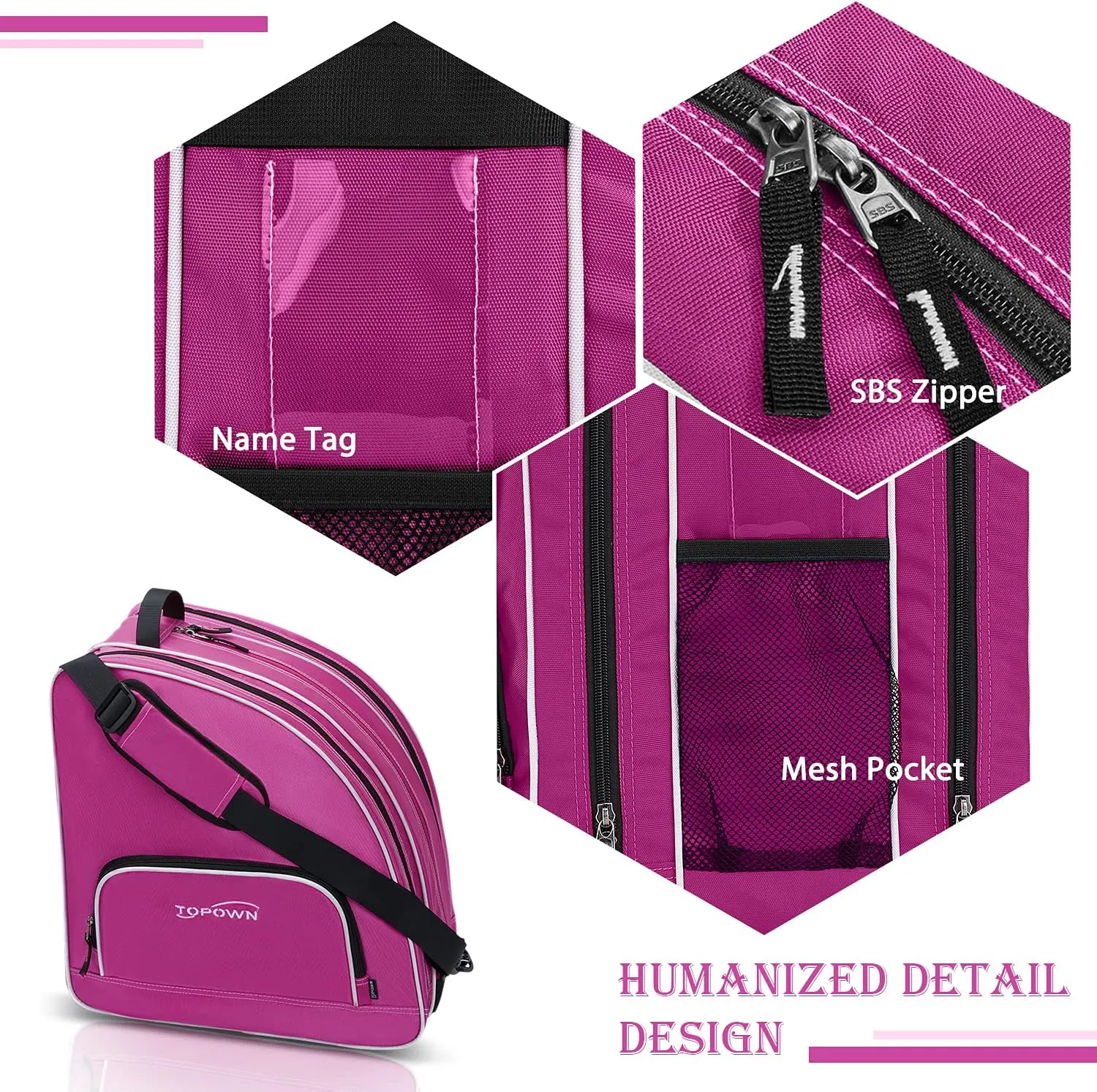 TOPOWN Premium Ice Skate Bag - Roller Skates & Blades Bag for Men & Women - Black & Rose Red