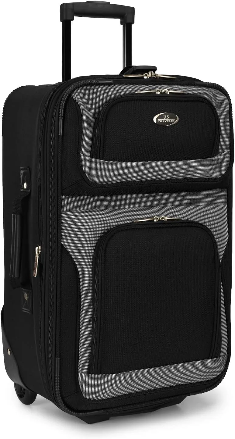 U.S. Traveler New Yorker Lightweight Softside Expandable Travel Rolling Luggage, Black/Grey, 4-Piece Set (15/21/25/29)
