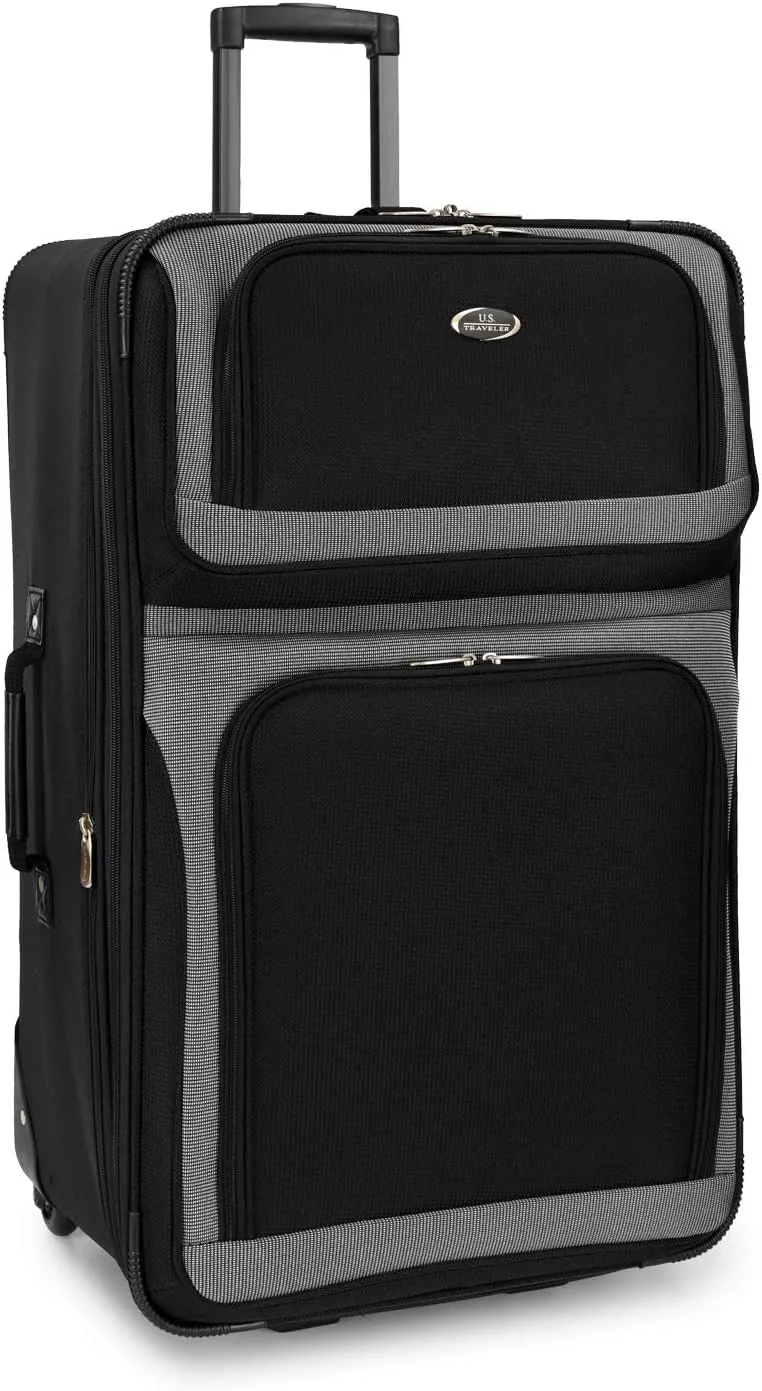 U.S. Traveler New Yorker Lightweight Softside Expandable Travel Rolling Luggage, Black/Grey, 4-Piece Set (15/21/25/29)