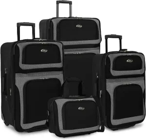 U.S. Traveler New Yorker Lightweight Softside Expandable Travel Rolling Luggage, Black/Grey, 4-Piece Set (15/21/25/29)
