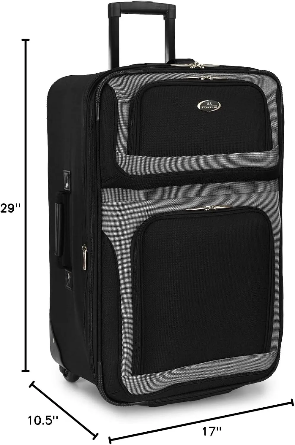 U.S. Traveler New Yorker Lightweight Softside Expandable Travel Rolling Luggage, Black/Grey, 4-Piece Set (15/21/25/29)