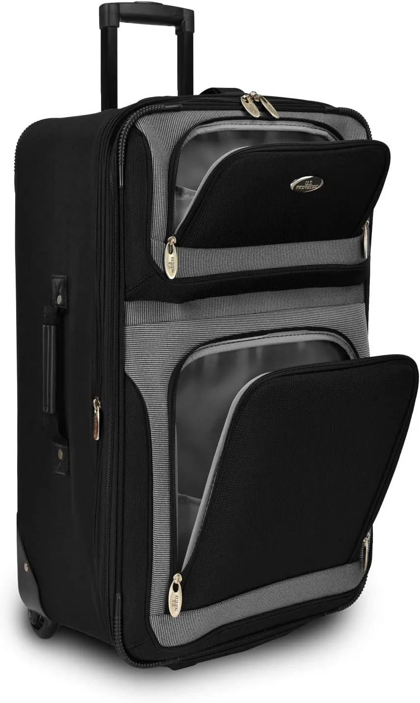 U.S. Traveler New Yorker Lightweight Softside Expandable Travel Rolling Luggage, Black/Grey, 4-Piece Set (15/21/25/29)