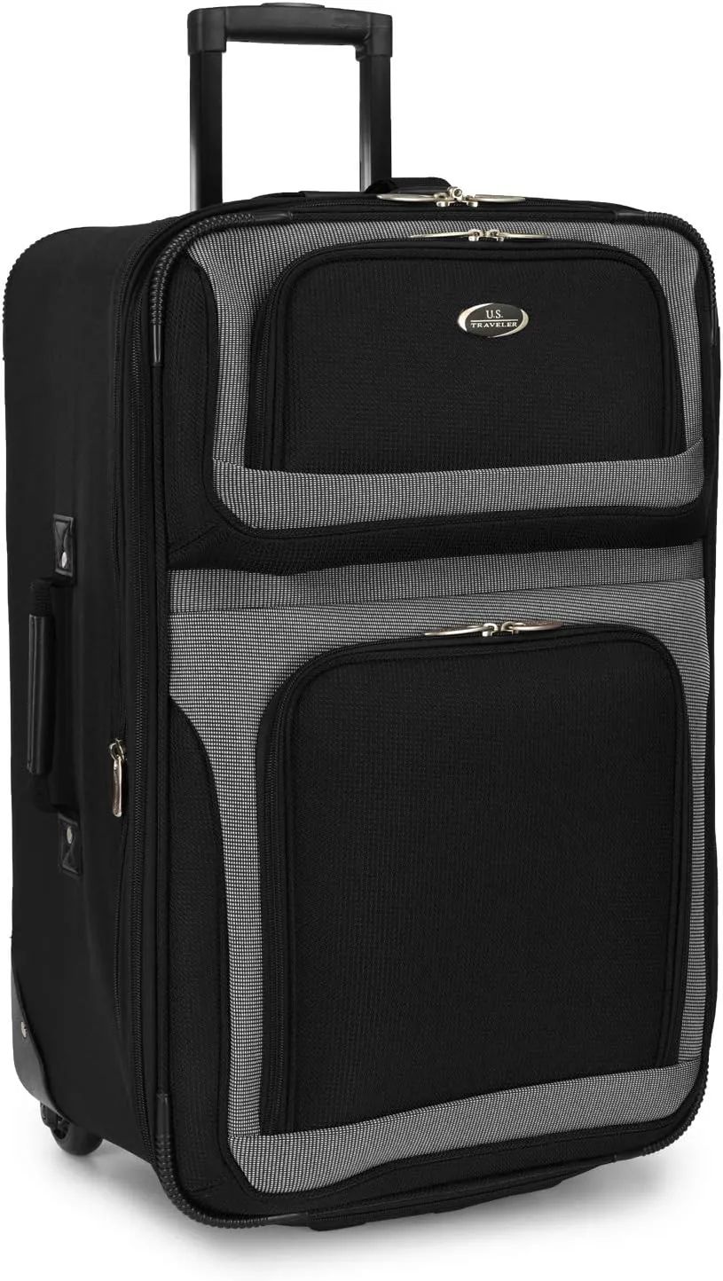 U.S. Traveler New Yorker Lightweight Softside Expandable Travel Rolling Luggage, Black/Grey, 4-Piece Set (15/21/25/29)