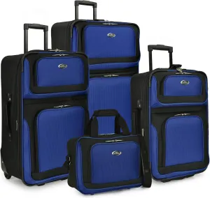 U.S. Traveler New Yorker Lightweight Softside Expandable Travel Rolling Luggage, Blue, 4-Piece Set (15/21/25/29)