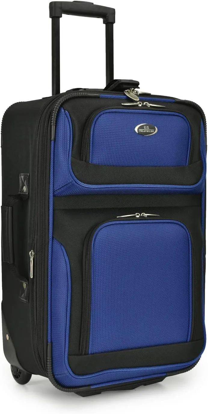 U.S. Traveler New Yorker Lightweight Softside Expandable Travel Rolling Luggage, Blue, 4-Piece Set (15/21/25/29)