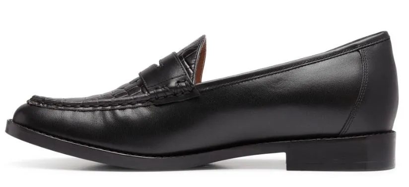 Vionic Black Embossed Leather Waverly Womens Loafter Shoes
