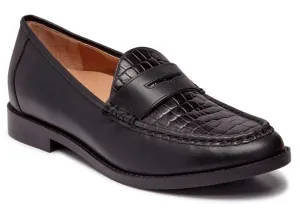 Vionic Black Embossed Leather Waverly Womens Loafter Shoes