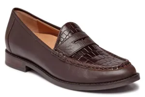 Vionic Chocolate Embossed Leather Waverly Womens Loafter Shoes
