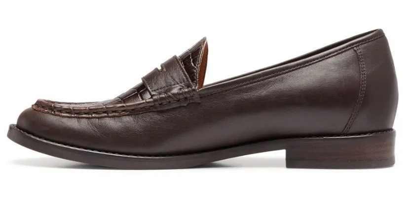 Vionic Chocolate Embossed Leather Waverly Womens Loafter Shoes